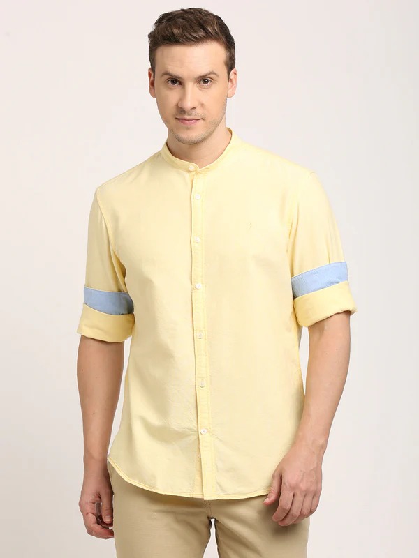 Indian Terrain Men's Regular Fit Full Sleeve Solid Yellow Shirt